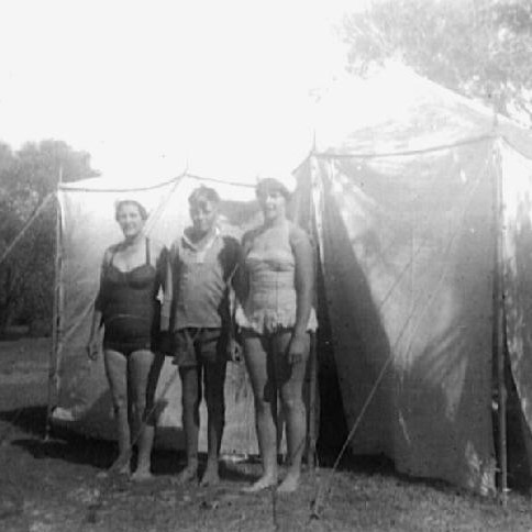The Trittruf Family camping on the foreshore on Bribie Island