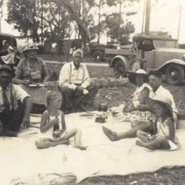 Wally, Myrtle, Joan and Carole Lehman on a picnic at Beachmere in the 1940s