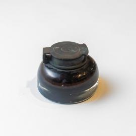 Glass inkwell - Heavy blown glass with brass top