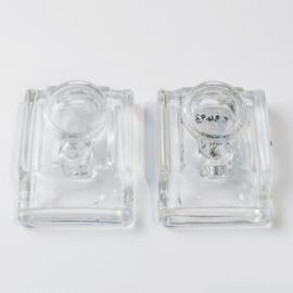 Inkwell and pen rest set - Moulded glass