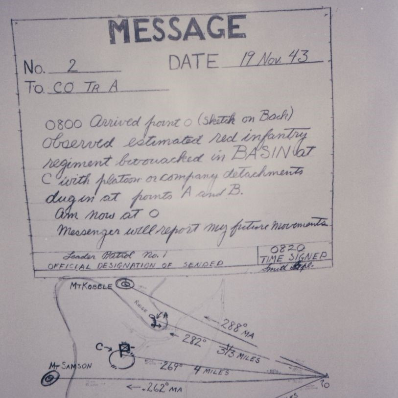 Message regarding 1st Cavalry Division manoeuvres in Samsonvale, 1943