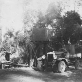 Water tanker filling up from a pump at Mount Mee, ca. 1930