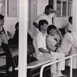 Australian cricketers Steve Waugh and Geoff Lawson, ca. late 1980s