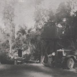 Water pump and truck for the roadworks at Mt Mee, 1930