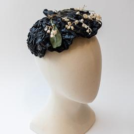 Beret inspired hat with fabric flowers