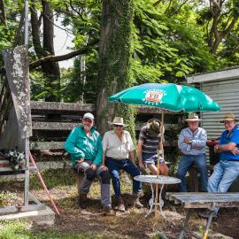 Woodford Saleyards - 129 Archer Street Woodford - group of men take timeout near the shed / kiosk