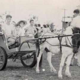 Children in a cart being pulled by a pony